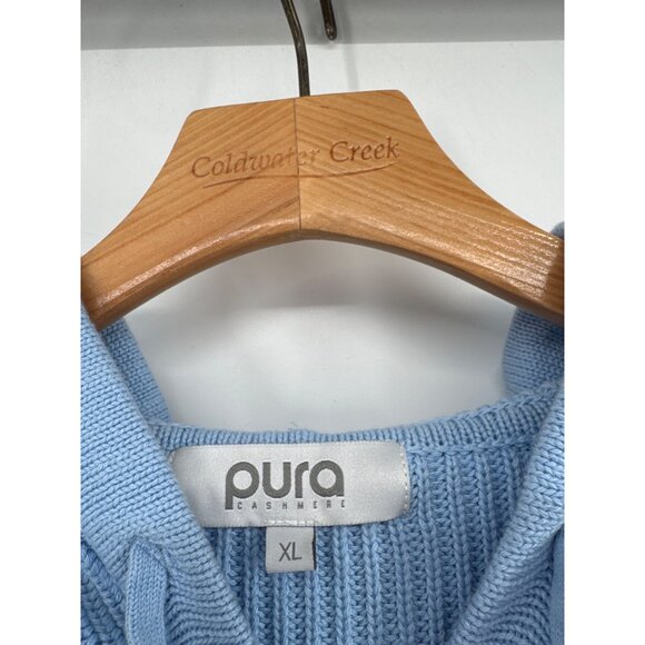 Pura Cashmere supima Cotton Fisherman Hoodie sweater full zip size XL lt blue - Picture 3 of 8